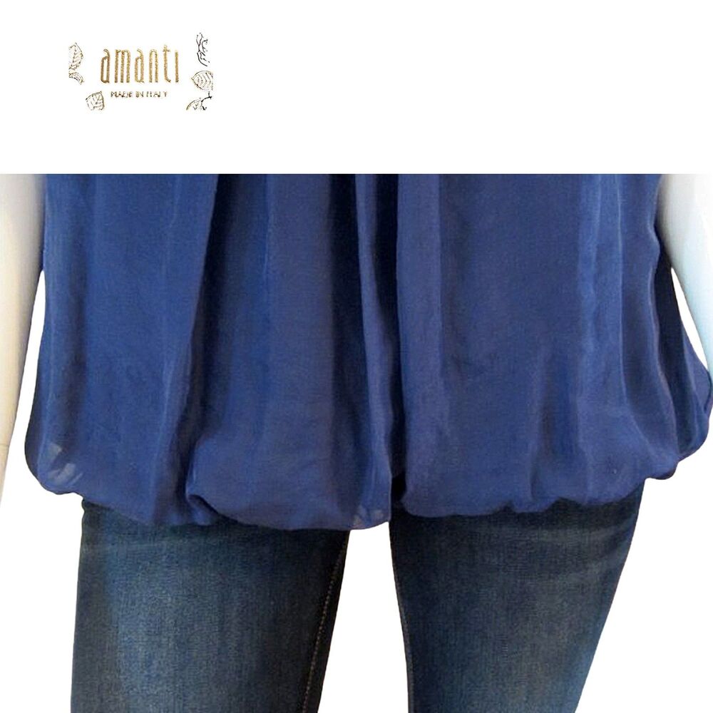 Amanti Italy NWT 100% Silk Sequin Dolman-Sleeve Navy Blouse S – Elegant Evening - Picture 9 of 12